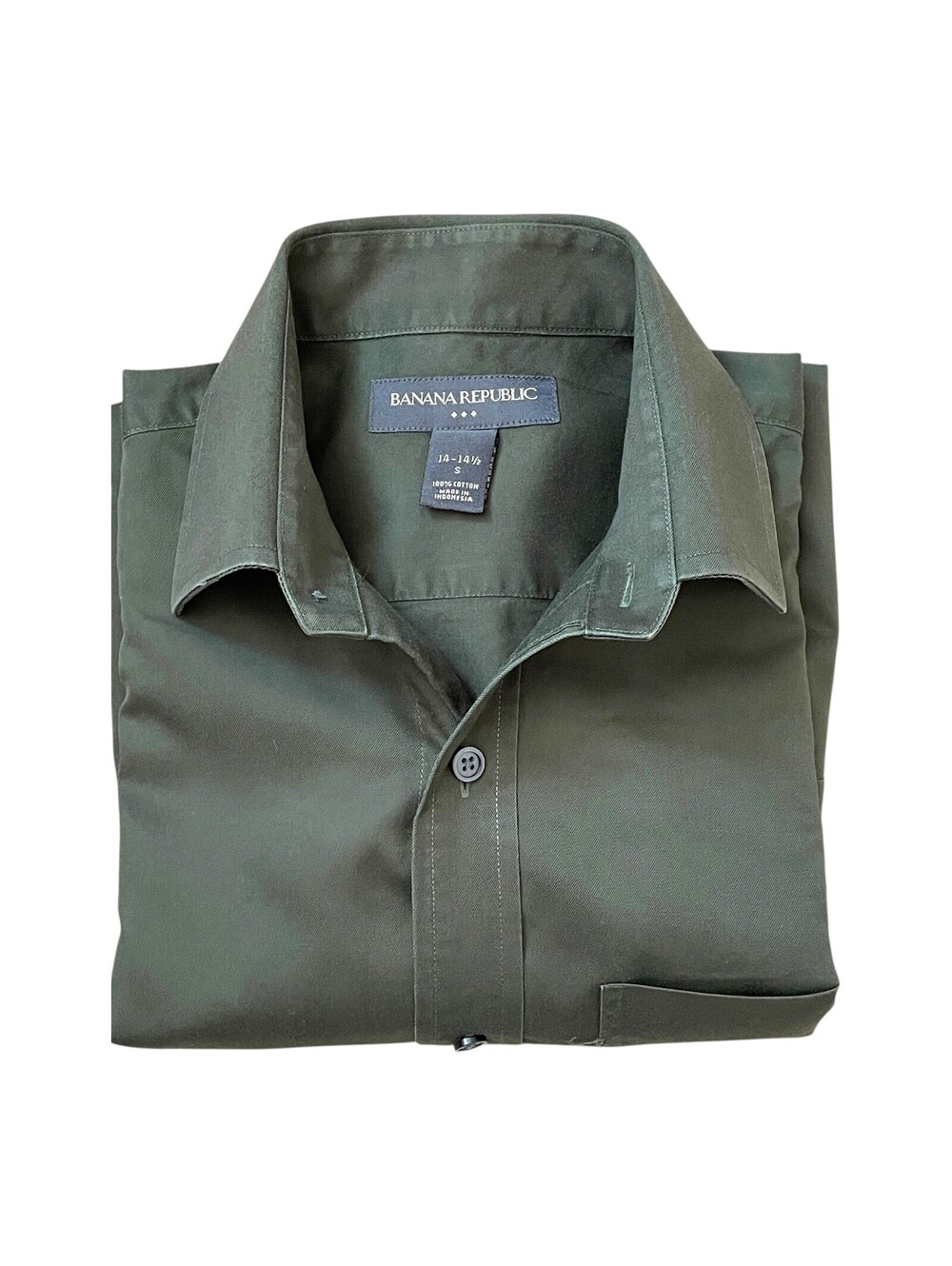 Banana Republic Men’s SMALL 14-14.5 Olive Green Cotton Shirt